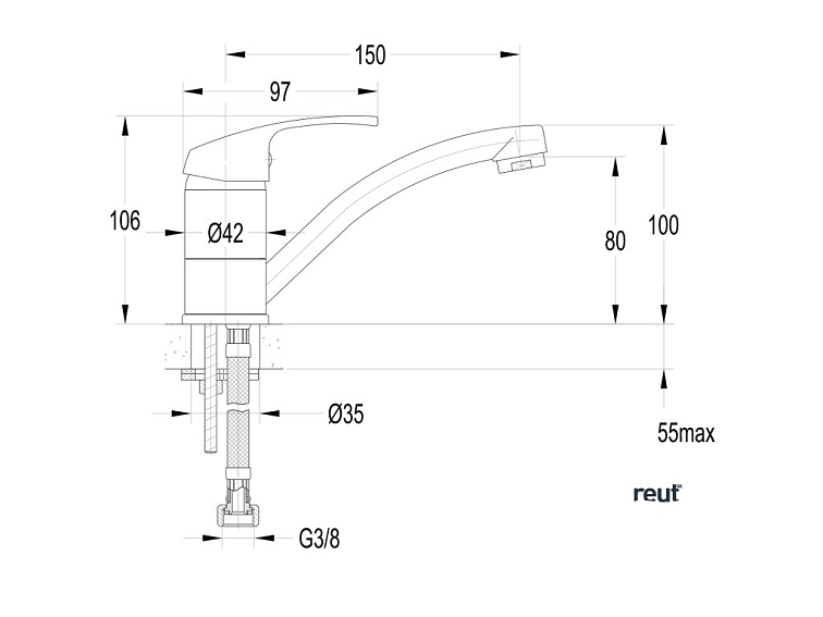 AQUALINE 35 AQUALINE 35 umývadlová batéria s otočnou hubicou, Lekárska páka, chróm 54196