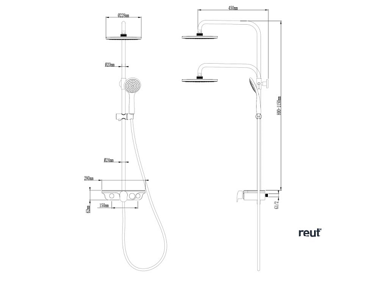 Aqualine MARCO sprchový stĺp s pákovou batériou, biela SL100