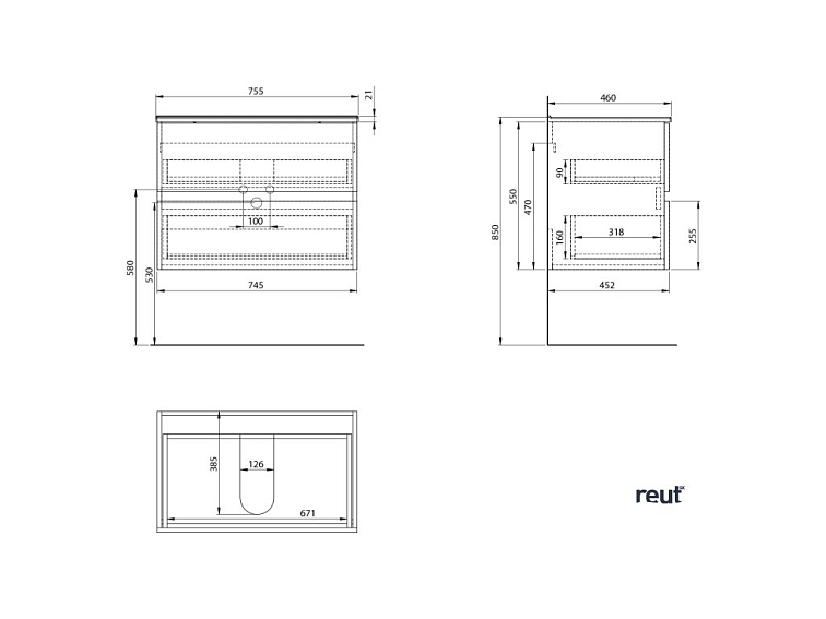 Aqualine PANEDA umývadlová skrinka 74,5x55x45,2cm, biela PN275