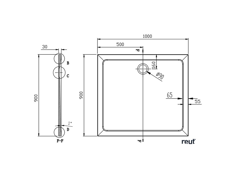 Aqualine TECMI sprchová vanička z liateho mramoru, obdĺžnik 100x90x3cm PQ10090