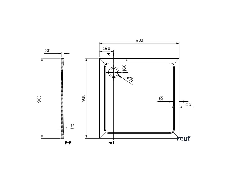 Aqualine TECMI vanička z liateho mramoru, štvorec 90x90x3cm PQ009
