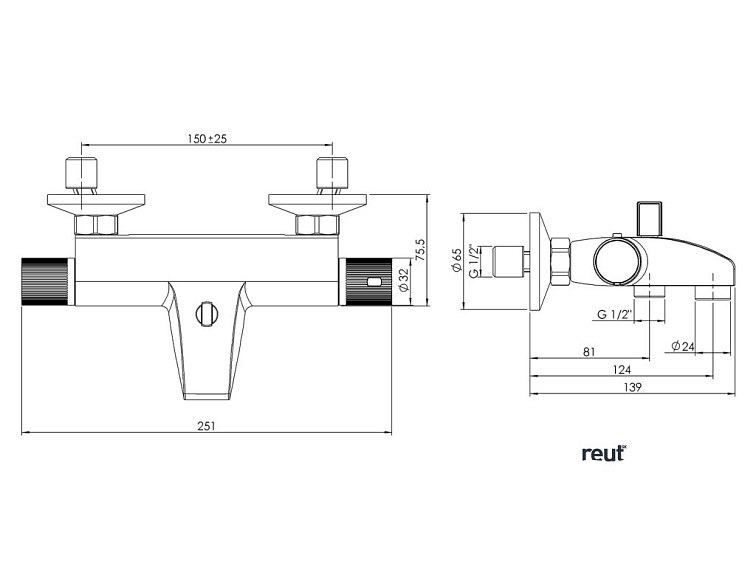 Aqualine ACTION nástenná vaňová termostatická batéria, chróm MB106