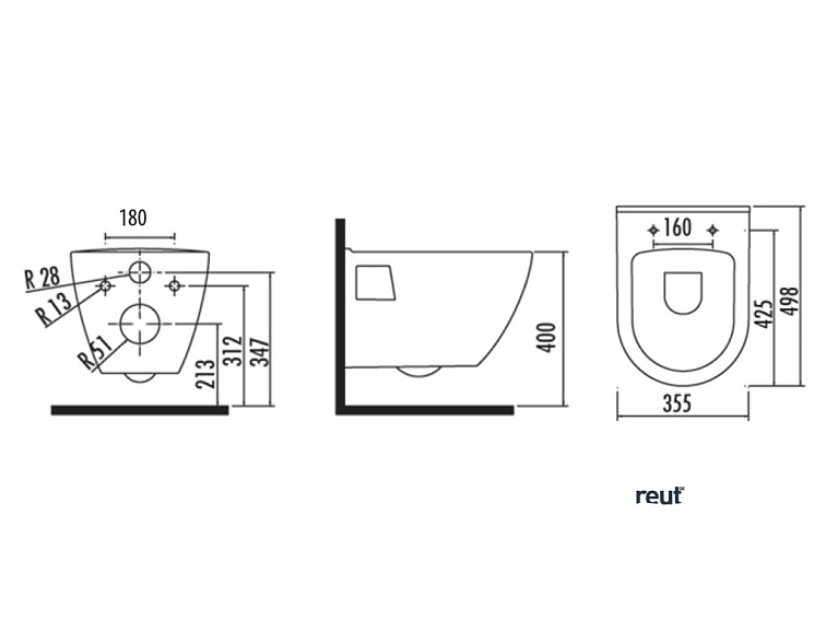 Aqualine NERA závesná WC misa, 35,5x50cm, biela NS952
