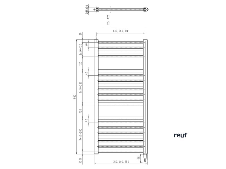 Aqualine DIRECT-E & ORBIT-E DIRECT-E elektrické vykurovacie teleso, rovné, 450x960 mm, 300 W, čierna ILE94TB
