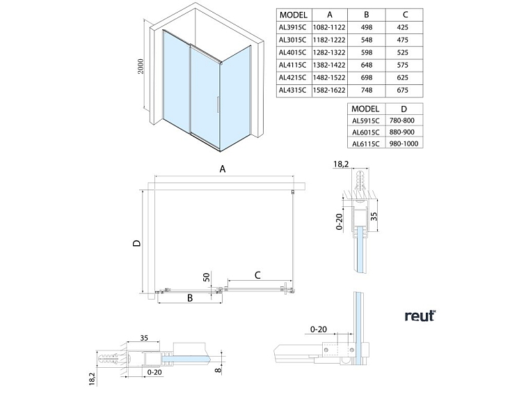 Polysan ALTIS obdĺžniková sprchová zástena 1300x900mm L/P varianta AL4015CAL6015C