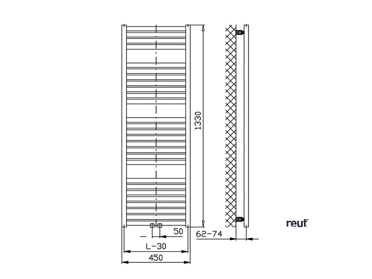 Aqualine TONDI vykurovacie teleso 450x1330 mm, stredové pripojenie, biela DT470T