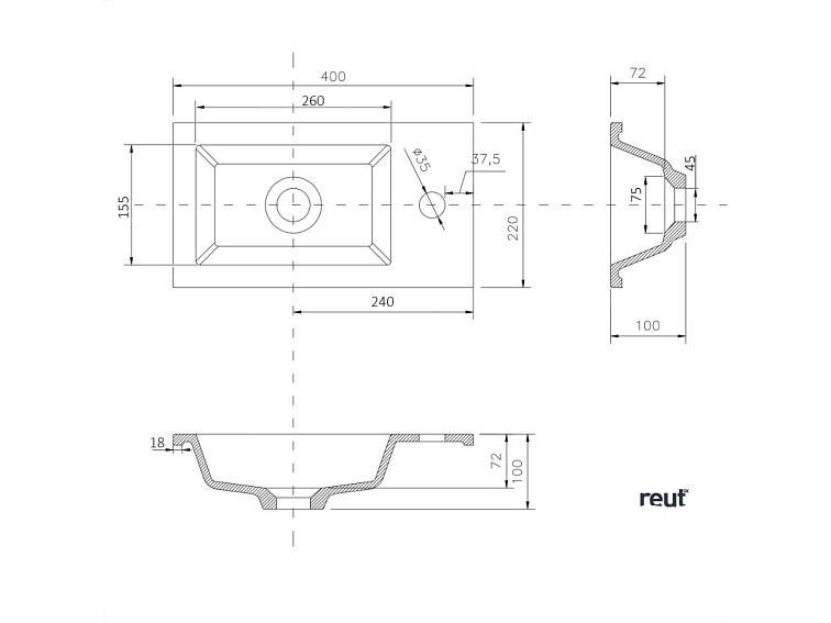 Aqualine Nábytkové umývátko, liatý mramor, 40x22cm, biela LM420