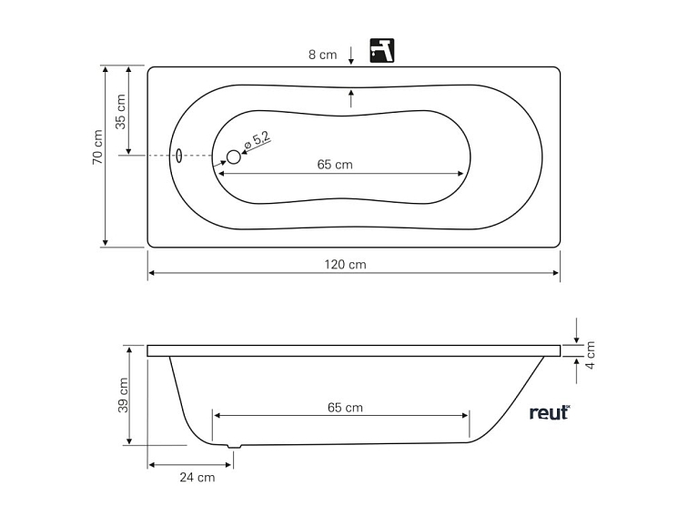 Aqualine JIZERA vaňa 120x70x39cm, biela G1270