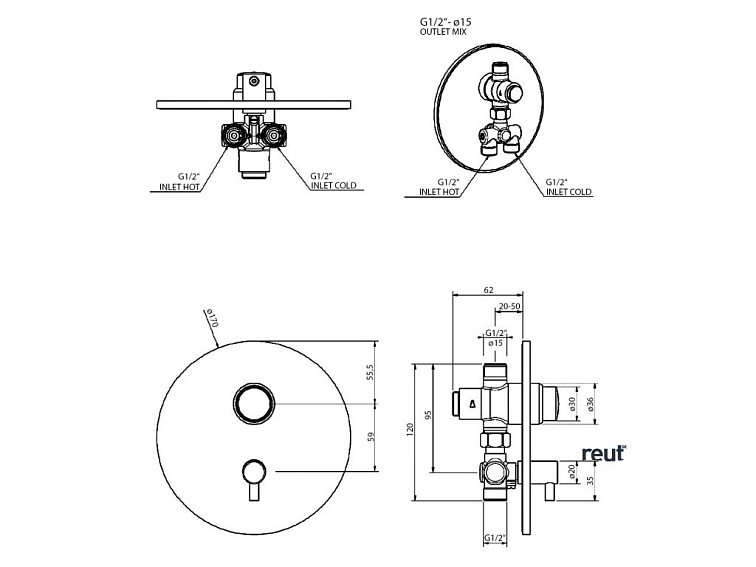 Bruckner TEMPOR samozatvárací podomietkový sprchový ventil s reguláciou teploty, chróm 937.141.1
