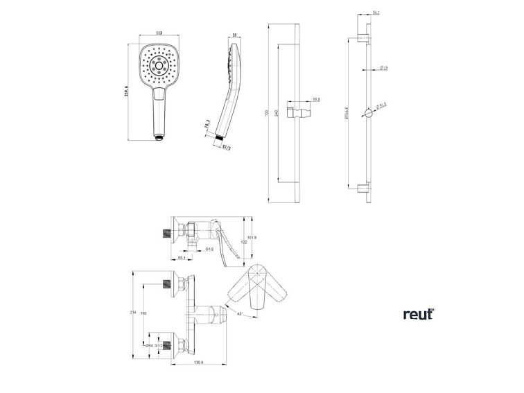 kielle Nefia Sprchový set s batériou, tyčou, hadicou a sprchovou hlavicou, chróm 20627SN80