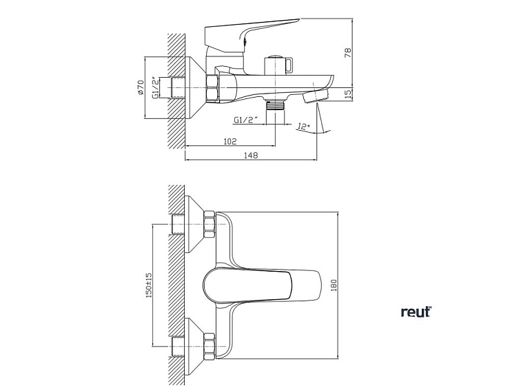 Aqualine LOTTA nástenná vaňová batéria, chróm LT610