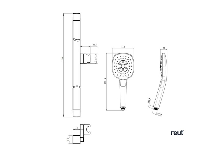 kielle Vega Set sprchovej hlavice, tyče a hadice, chróm/biela 20418SE60