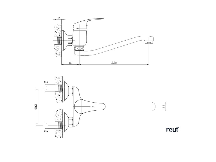 AQUALINE 35 nástenná batéria, 100mm rozteč, ploché zvýšené ramienko, chróm 52032