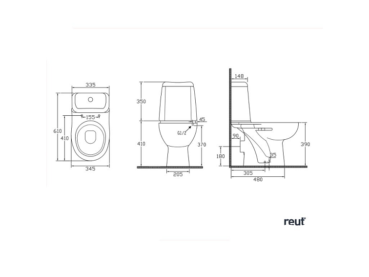 Aqualine RIGA WC kombi, dvojtlačítko 3/6, zadný odpad, splachovací mechanizmus, biela RG601