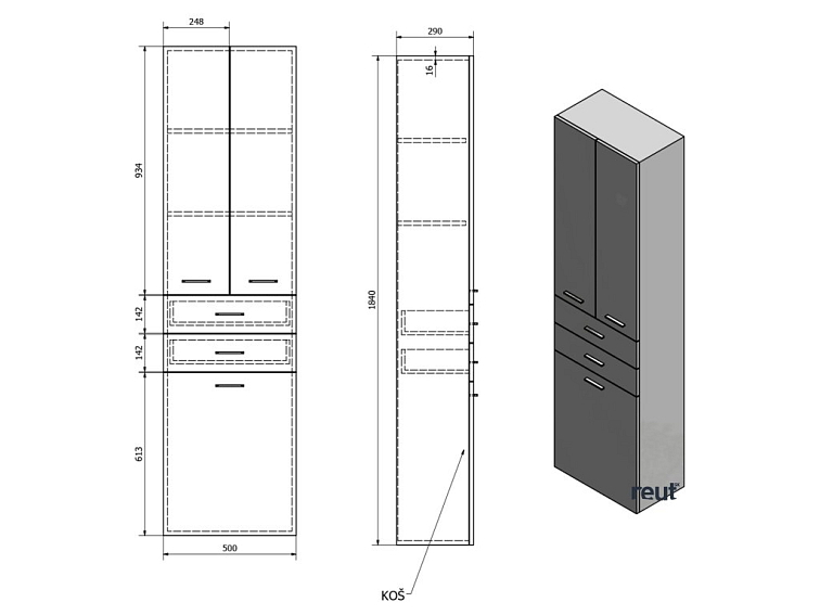 Aqualine ZOJA ZOJA/KERAMIA FRESH skrinka vysoká s košom 50x184x29cm, biela 51293