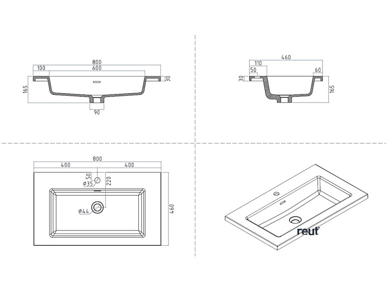kielle Oudee Skrinka s umývadlom 80 cm, lesklá biela/tmavý dub 50002S810