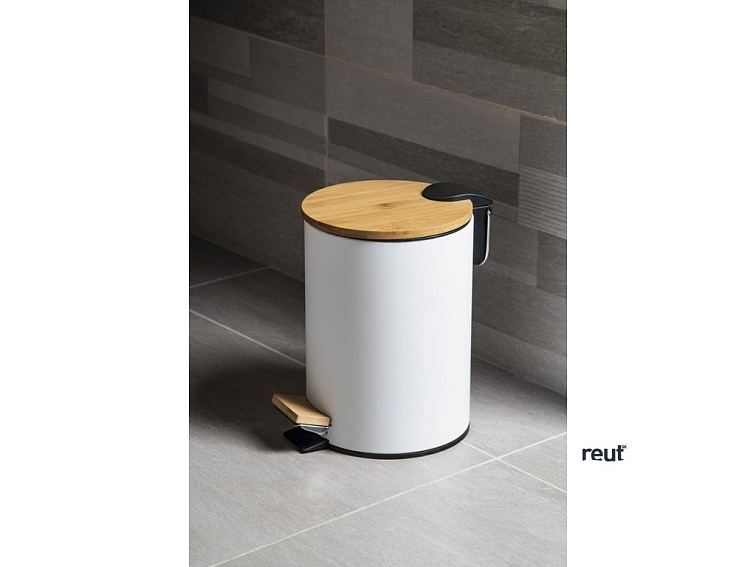 Aqualine SNOW BAMBUS odpadkový kôš guľatý 5l, Soft Close, biela mat BI007