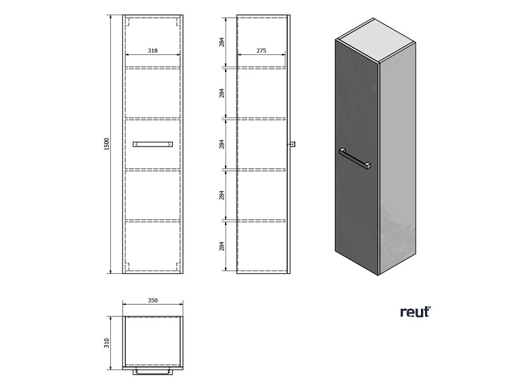 Aqualine VEGA skrinka vysoká 35x150x31cm, ľavá/pravá, biela VG150
