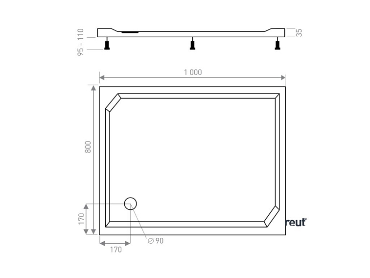 CA PLAST Sprchová vanička z liateho mramoru Luca obdĺžnik 100x80 cm