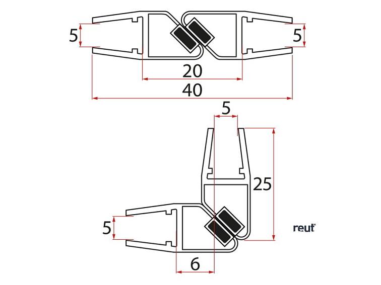 Aqualine Tesnenie magnetické 45° 5/5mm, 1850mm NDHLF-3