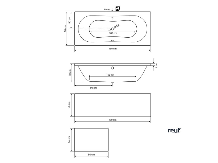 Aqualine JIZERA vaňa 180x80x39cm, biela G1880