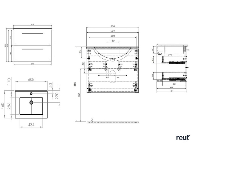kielle Vega Skrinka vrátane umývadla, 60x50x46 cm, 2 zásuvky, zlatý dub 50018S61