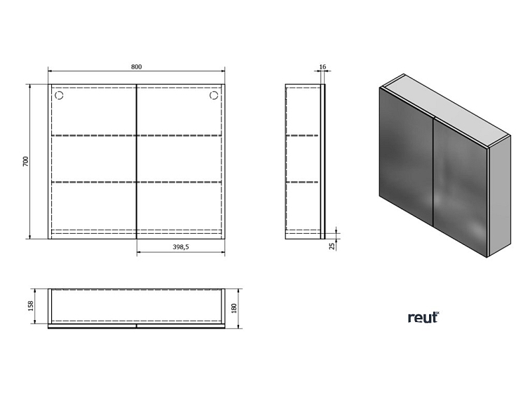 Aqualine VEGA GALERKY VEGA galérka 80x70x18cm, biela VG080