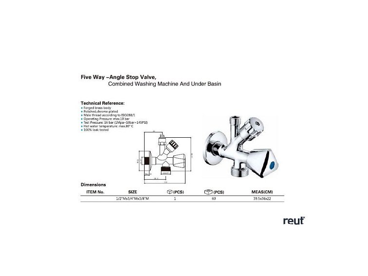 Aqualine Kombinovaný ventil 1/2"x3/4“x3/8", chróm 5309