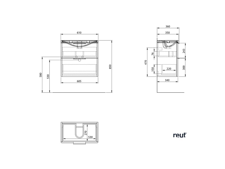 Aqualine DENEB umývadlová skrinka 60,5x55x34,5cm, biela mat DN264