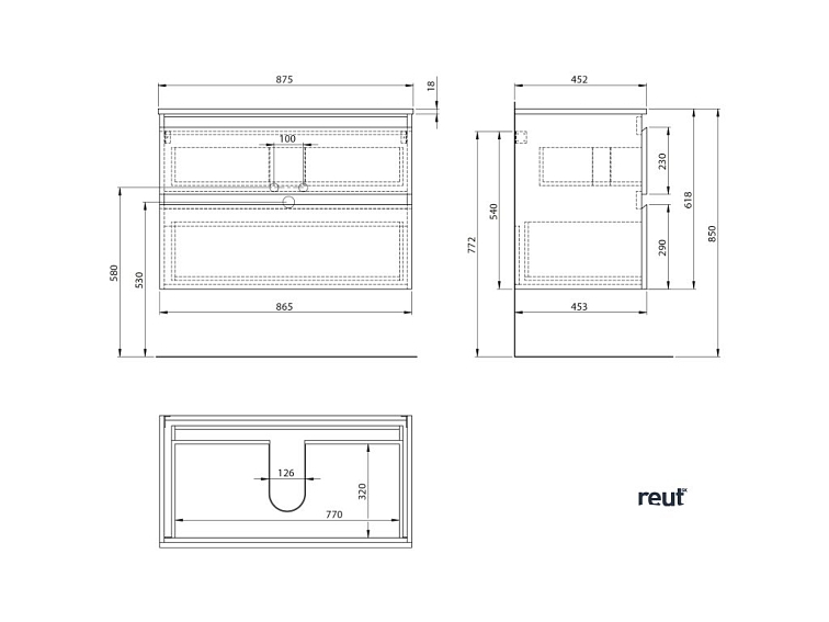 Aqualine ALTAIR II ALTAIR skrinka s doskou 87,5 cm, čierna mat/dub emporio AI690-01