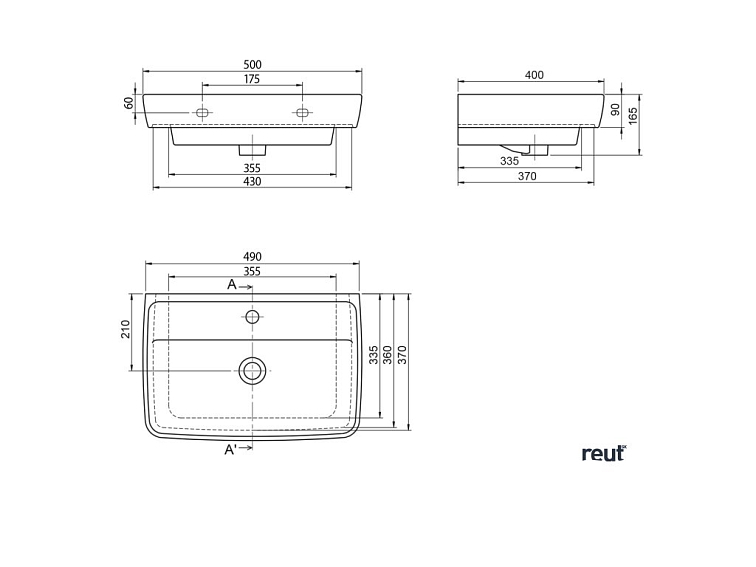 Aqualine DURU keramické umývadlo 50x40cm, biela TU0350
