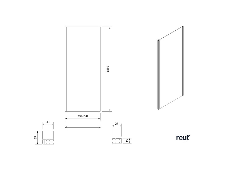 Aqualine AMADEO bočná stena 800mm, sklo Brick BTP80