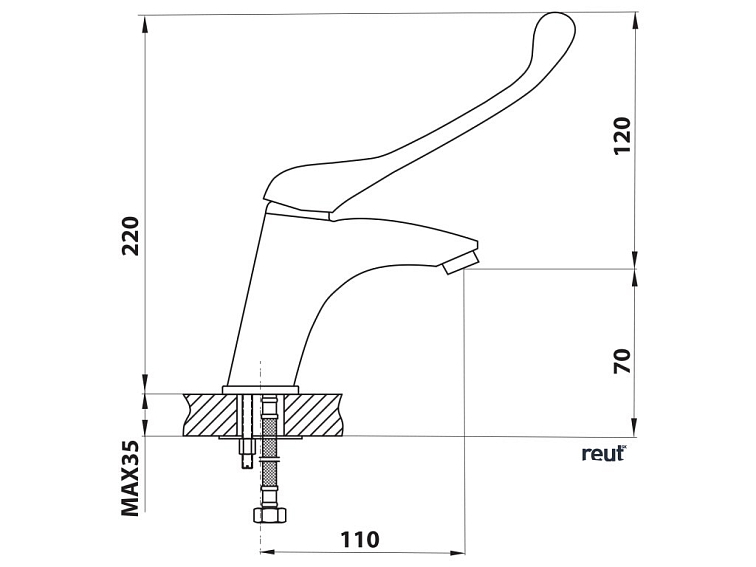 Aqualine HOSPITAL KASIOPEA stojánkova umývadlová batéria bez výpuste, lekárska páka, chróm 1107-44