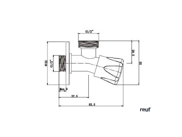 Aqualine Ventil pre práčku so spätným ventilom, 1/2„x3/4“, chróm 5313