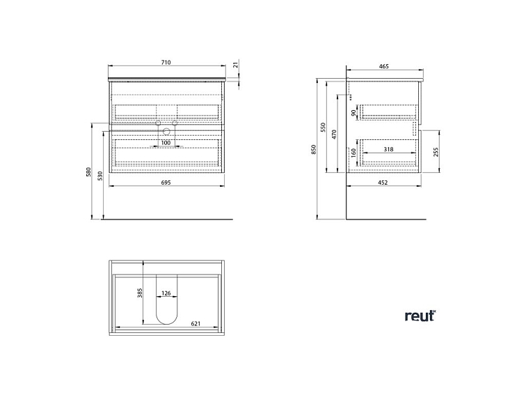 Aqualine PANEDA umývadlová skrinka 69,5x55x45,2cm, biela PN270