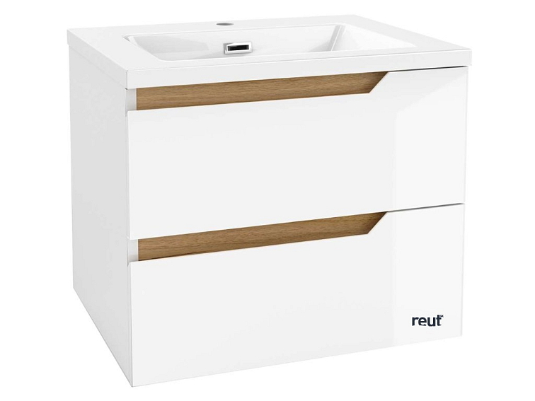 kielle Oudee Skrinka s umývadlom 60 cm, lesklá biela/tmavý dub 50002S610