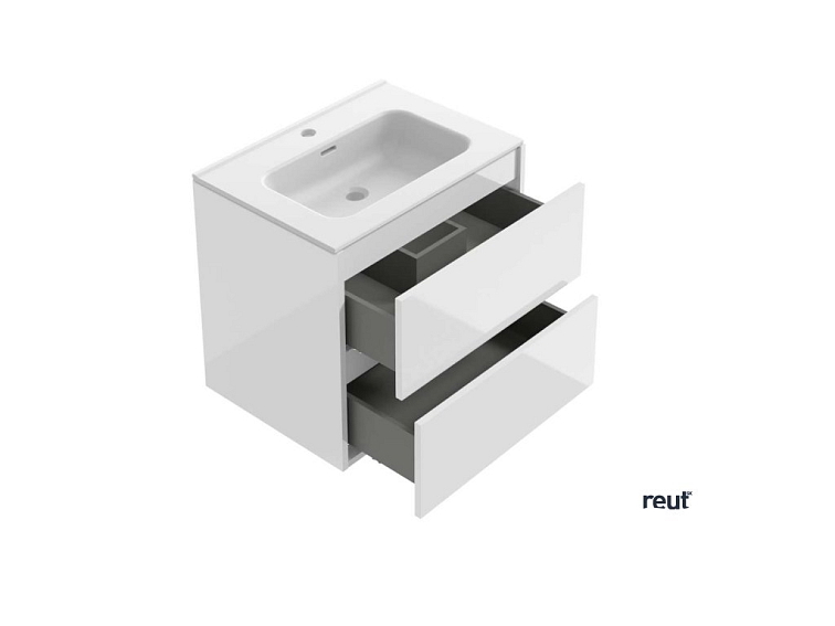 kielle Nefia Skrinka vrátane umývadla, 60x55x46 cm, 2 zásuvky, lesklá biela 50027S620