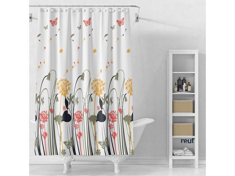 Aqualine Sprchový záves 180x180cm, vinyl, biele, farebné kvety ZV038