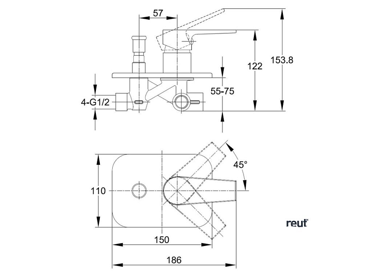 kielle Harmonia Batéria pod omietku na 2 spotrebiče, s telesom, chróm 10323200