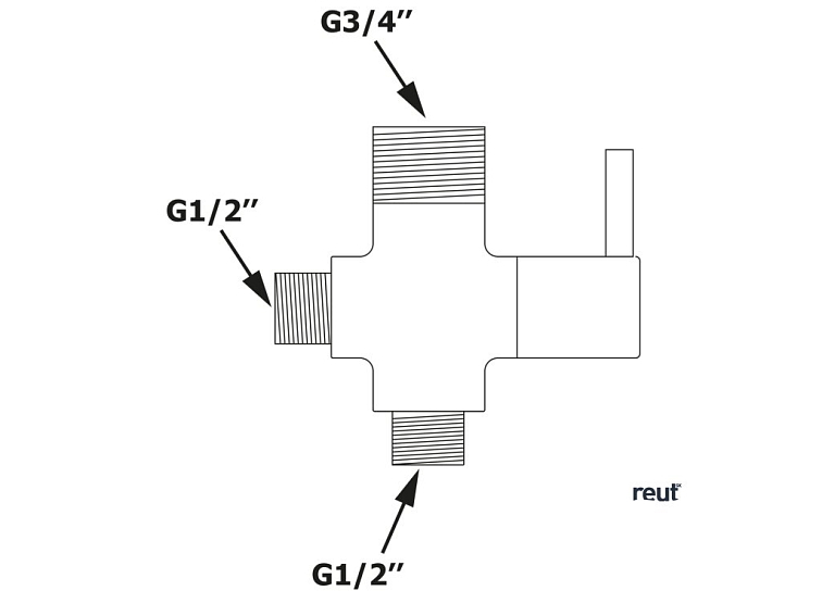 Aqualine Prepínač sprchového stĺpu M1/2"-M1/2"xM3/4", chróm NDSL430