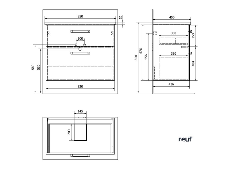 Aqualine VEGA umývadlová skrinka 82x67,6x43,8cm, 2x zásuvka, dub platin VG883