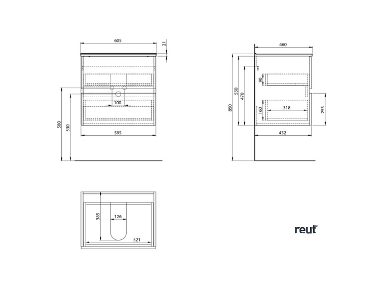 Aqualine PANEDA STRIP umývadlová skrinka 59,5x55x45,2cm, dub emporio PN360