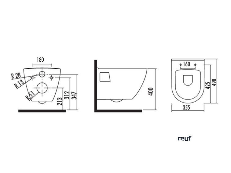 Aqualine Závesné WC Nera s podomietkovou nádržkou a tlačidlom Geberit, biela WC-SADA-17