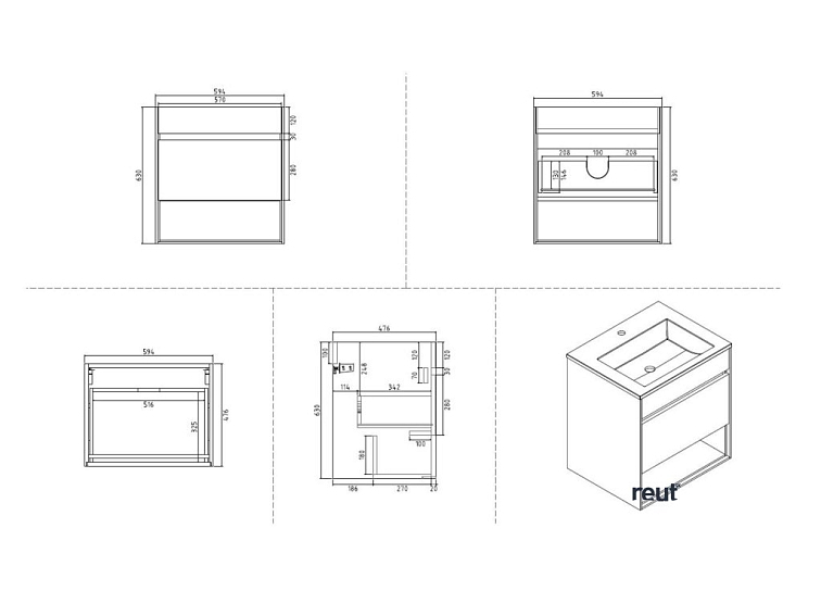 kielle Nefia Skrinka s umývadlom 60 cm, lesklá biela 50027S610