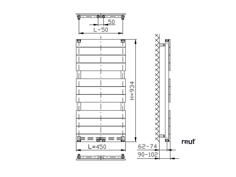 Aqualine BONDI vykurovacie teleso 450x934 mm, antracit DC405T