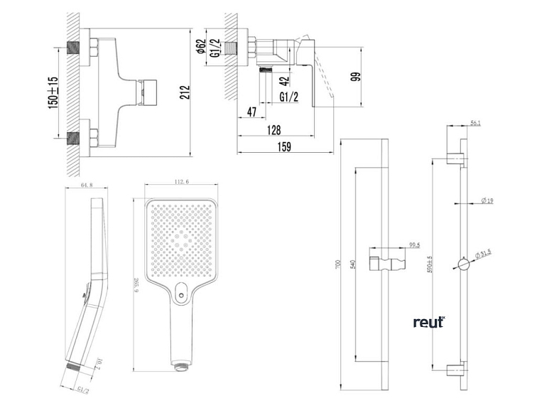 kielle Arkas I Sprchový set s batériou, tyčou, hadicou a sprchovou hlavicou, matná čierna 10211SN14
