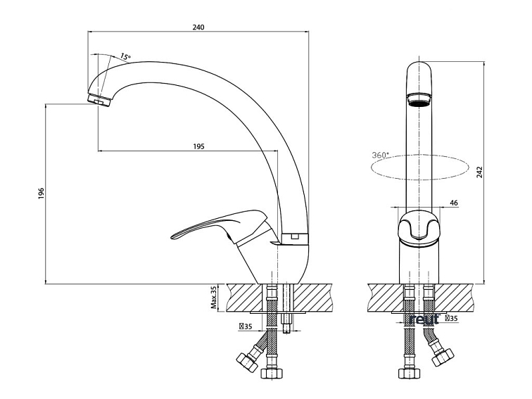 Aqualine KASIOPEA 35 stojánkova drezová batéria, vysoké ramienko, chróm 1107-65