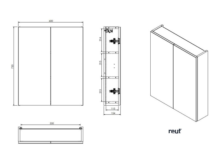 kielle Vega Zrkadlová skrinka, 60x73x15 cm, matná čierna 50118604