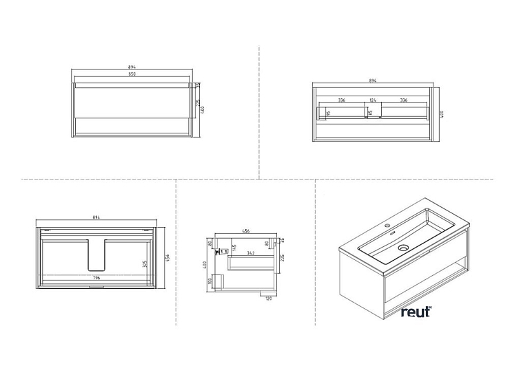kielle Meara Skrinka s umývadlom 90 cm, betón/matná čierna 50026S905