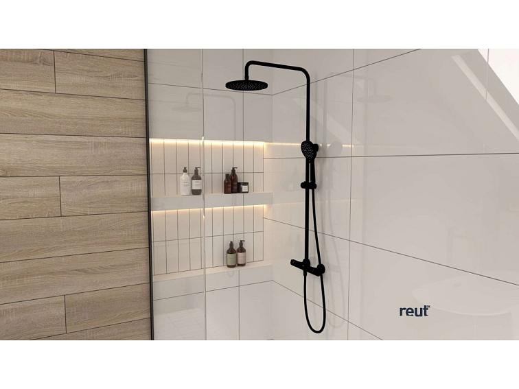 kielle Oudee Sprchový set s termostatom, 23 cm, 3 prúdy, matná čierna 20602024